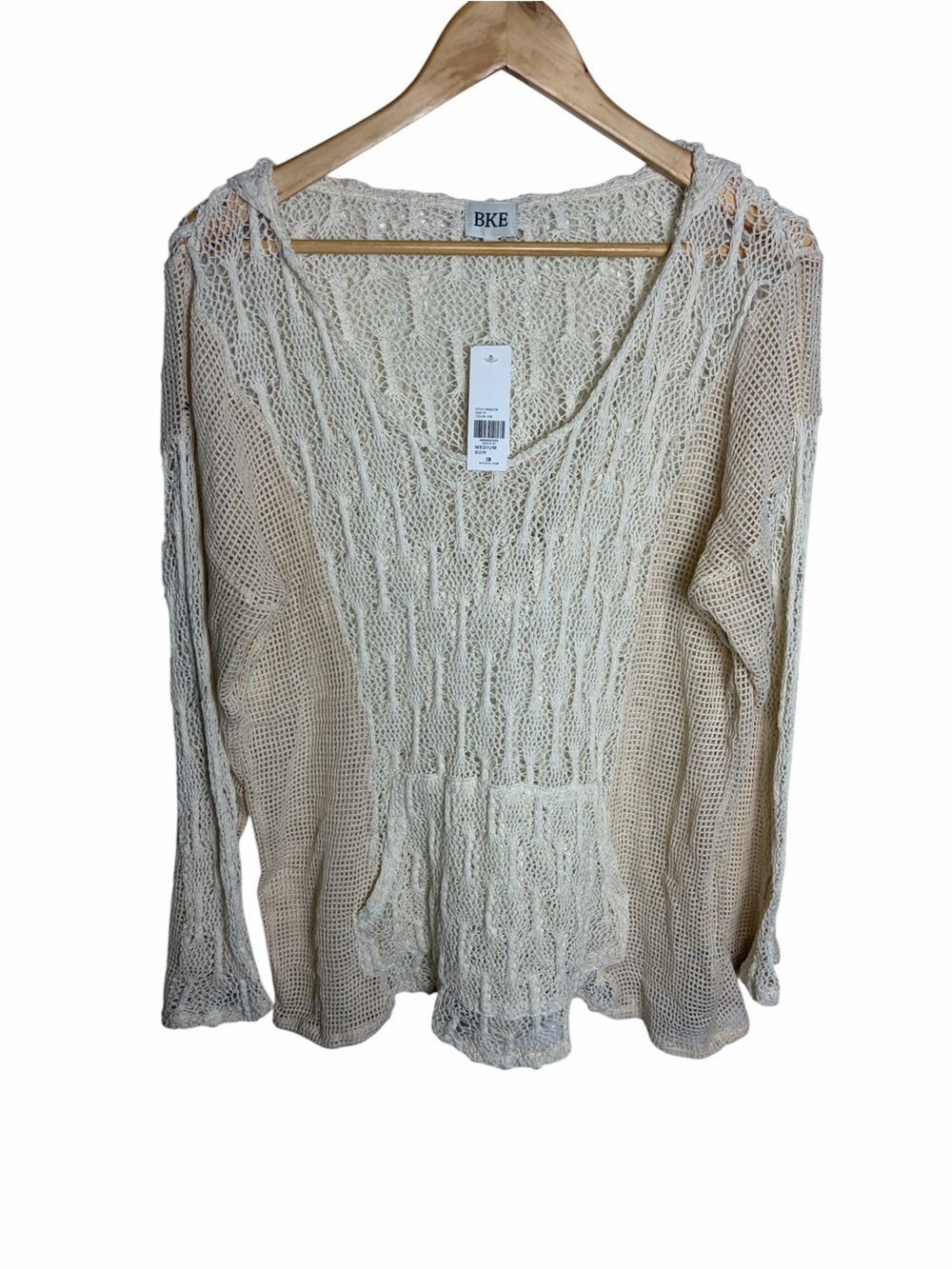 NWT Y2K Buckle BKE cream & nude fishnet mesh sheer woven hoodie size M